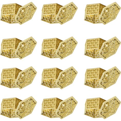 12 Stück hohle Bonbonboxen aus Kunststoff, goldfarben, sechseckig, ideal für Hochzeiten und Brautpartys (1/5)