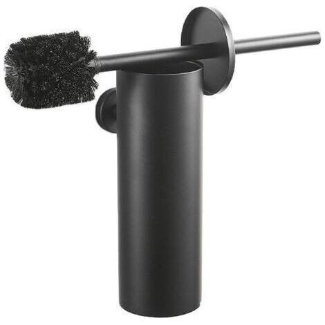 Brosse WC en acier inoxydable avec couvercle anti-éclaboussures fermé et tête de brosse remplaçable 8 x 8 x 39 cm (noir) (1/5)