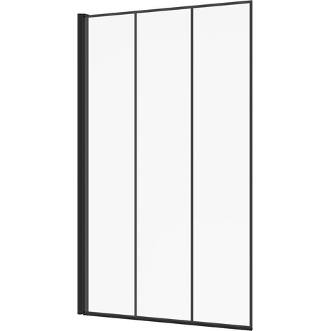 Badewannenabtrennung 1 Klappe 80x140 cm Siebdruck Glastrennwand-Effekt mit schwarzem Aluminiumprofil (1/5)
