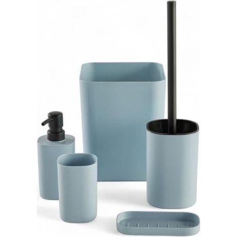 Set mit 5 Badaccessoires - HEUTE - UTILITY - Seifenspender, Zahnputzbecher, Seifenablage, WC-Bürste, Müllbehälter - Blau (1/4)