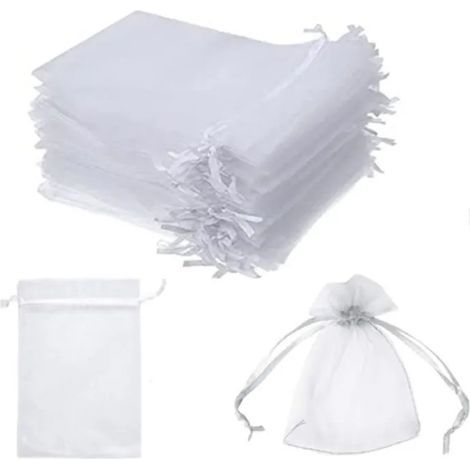 100pcs Sacs Organza.Pochon Organza.Sacs Organza de Poche de Cadeau Mariage Bijoux .Sachet pour Lavande Vide.10x15cm Blanc (1/5)