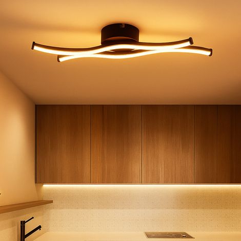 Lampada da soffitto per soggiorno Lampada da soffitto a LED per camera da letto onde, nero opale, 12W 560lm bianco caldo, LxLxH 47,6x10x5,6 cm
