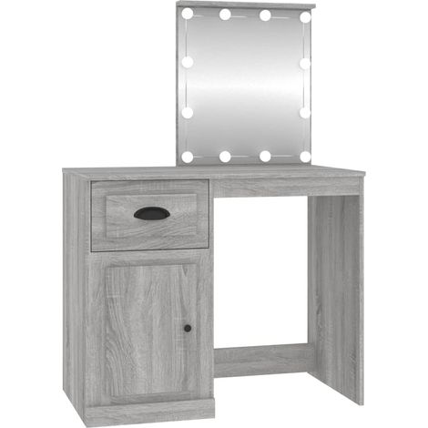 Coiffeuse avec LED sonoma gris 90x50x132,5 bois d'ingénierie (1/5)