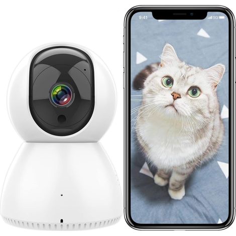 Caméra Surveillance Wifi Intérieur 2,4ghz/5ghz, 1080p Camera Ip 360 ° Compatible Alexa Google Home, Vision Nocturne, Suivi De Mouvement, Audio Bidirectionnel (1pc)
