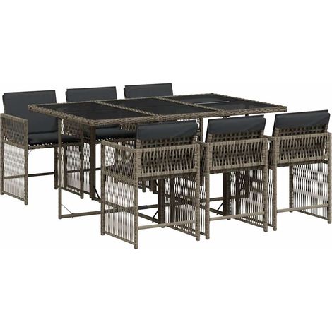Maison Exclusive - 7-tlg. Garten-Essgruppe mit Kissen Grau Poly R