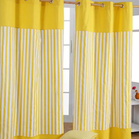 HOMESCAPES Thick Yellow Stripe Ready Made Eyelet Curtain Pair, 137 x 228 cm Drop