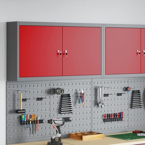Werkzeugschrank mit Regal Rot und Grau 100 x 20 x 55 cm