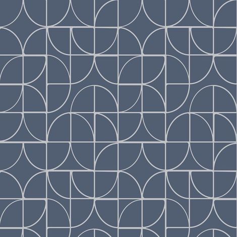 Rasch Geometric Curves Blue Silver Metallic Glitter Textured Vinyl Wallpaper (1/3)