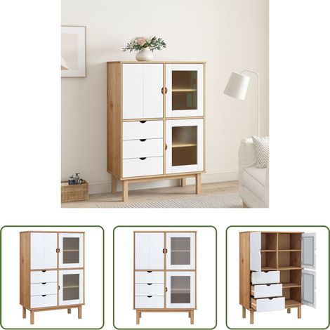 vidaXL Meuble haut - Buffet haut OTTA marron et blanc 85x43x125 cm bois massif pin (1/5)
