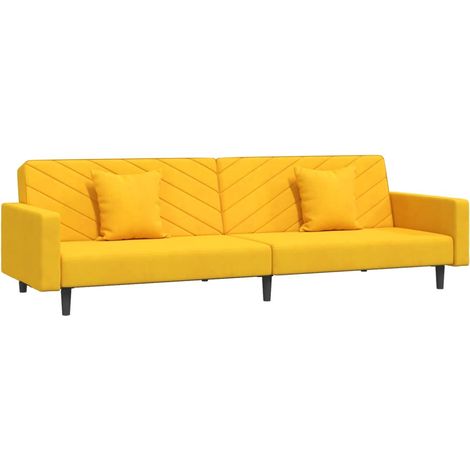 Sofá cama de 2 plazas con dos almohadas terciopelo amarillo vidaXL (1/5)