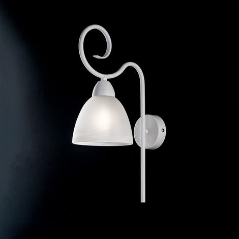 Applique in ferro Bianco shabby paralume in vetro Bianco una luce 22x h38 cm