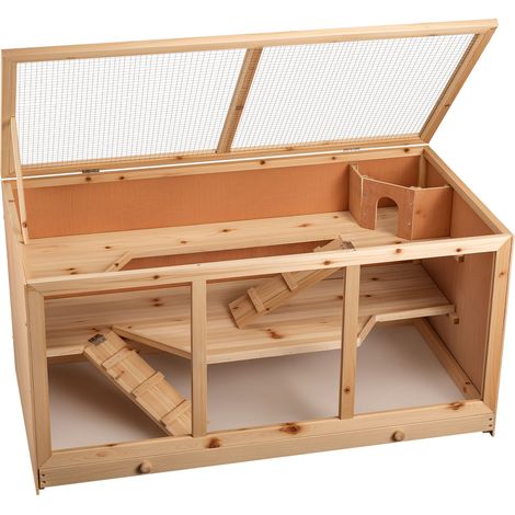 Wiltec XXL 3 Etagen Nagerkäfig, 4-eckig, 1150 x 600 x 580 mm, aus Holz, mit klappbarem Deckel & Sichtfenster, Kleintierhaus Mäusekäfig Hamsterkäfig