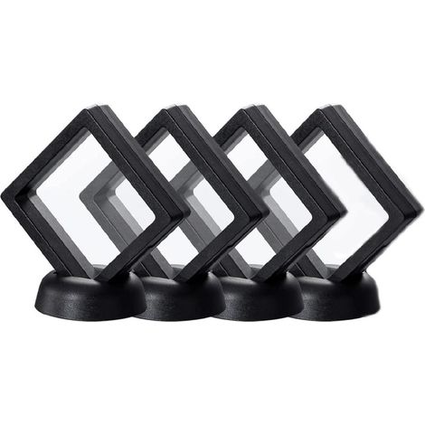 Présentoir flottant - Lot de 4 - Présentoir à pièces - Porte-pièces avec base bijoux et médailles - 7 x 7 x 2 cm - Noir (1/5)