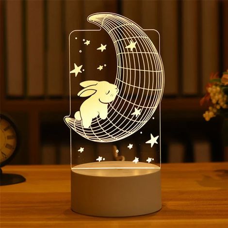 Veilleuse LED USB 3D en acrylique (7 couleurs), idéale pour la décoration de la maison et de la chambre.