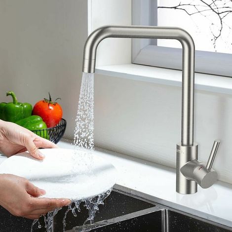 Brushed Kitchen Faucet 2 Choice of Jets 360° Rotating Spout Ecological Sink Faucet Brass Kitchen Mixer Tap Stainless Steel SS304 Kitchen Faucets (1/4)