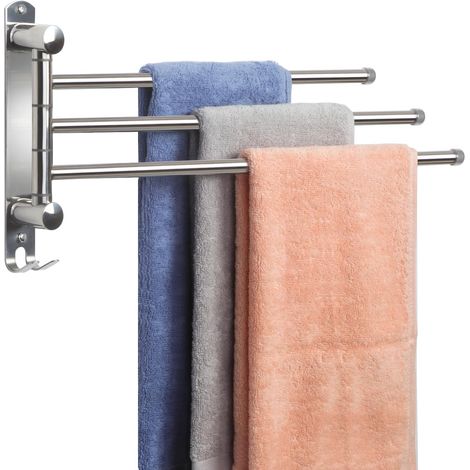 Porte-serviettes mural inox SUS304 avec 3 barres rotatives à 180°,gain de place,design moderne,idéal salle de bain et cuisine,finition argentée (1/5)