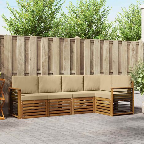 Ecksofa Set mit Kissen 5 pcs Natur und Beige Massivholz Akazie