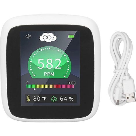 Détecteur de dioxyde de carbone, moniteur de qualité de l'air CO2 pour espaces intérieurs, thermomètre et hygromètre avec alarme