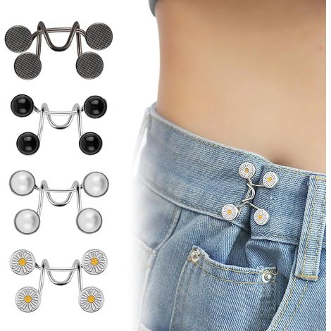 Bouton Jean Clipsable Ajustable (petit), 4 Serre Taille pour Jean, Bouton Pantalon Ajustable, Boucle de Taille Réglable pour Pantalon, Boucle de Taille en Jean, Pas de Couture ni d'outils (1/5)