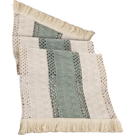 Tovaglia con bordo decorativo a nappe realizzate a mano - Verde