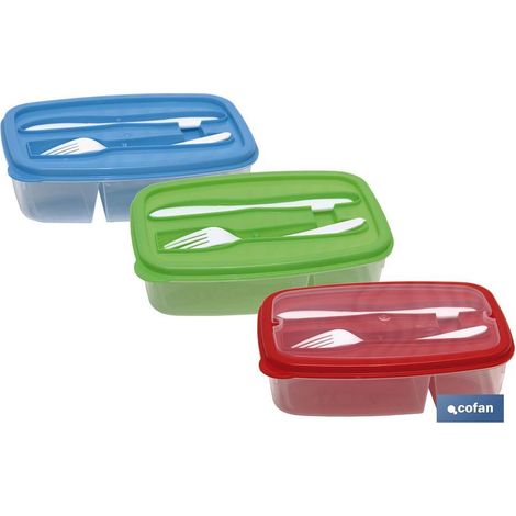 Fiambrera Azul Rectangular Con Cubiertos 1,5 L