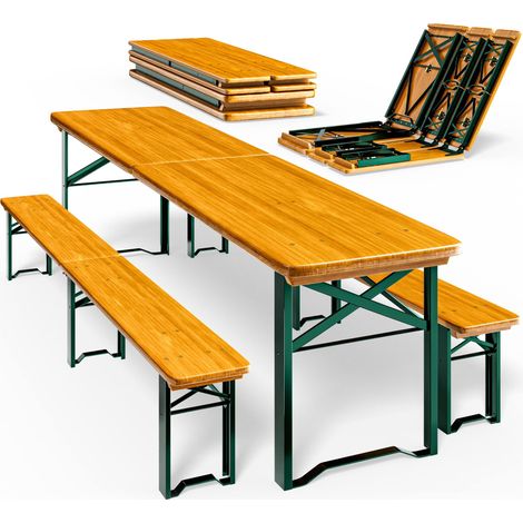 CASARIA® 4er Set Bierzeltgarnitur 220cm Klappbar Stabil 2x Bierbank 1x Breiter Tisch Holz Biertisch Festzeltgarnitur Gartenmöbel Party Biergarnitur (1/5)