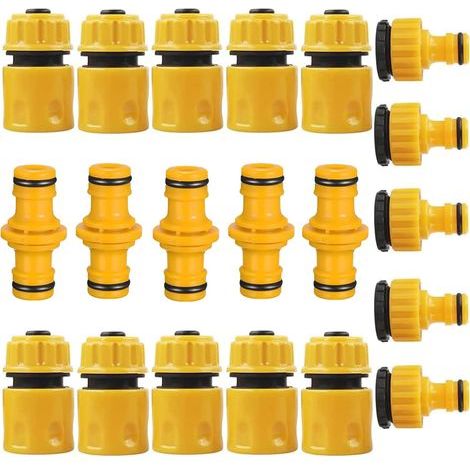 Lot de 20 raccords tuyau d'arrosage, kit réparation raccord tuyau, y compris 10 connecteurs rapides d'extrémité, 5 mâles doubles, 14 cm et 1,27 2 en 1 robinet extérieur Pièces. - (1/5)
