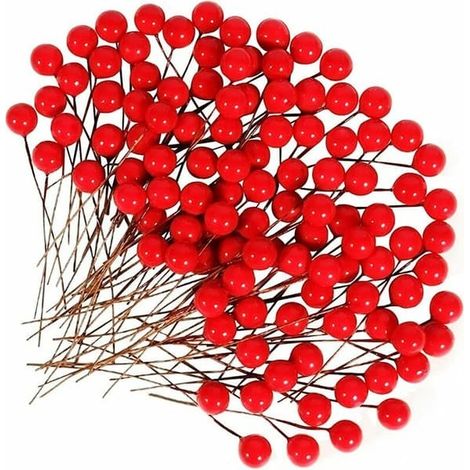 200 baies artificielles. Baies rouges de Noël. Baies de houx artificielles. Baies pour décorer le sapin de Noël. Rouge (1/5)