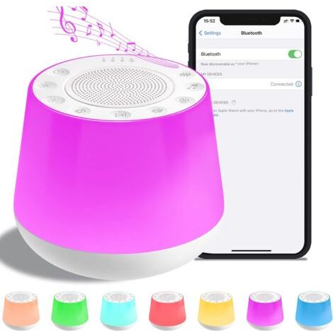 Máquina de sonido 3 en 1 con luz nocturna de 7 colores y 32 sonidos relajantes, temporizador y función de memoria, portátil para dormir en casa, oficina y viaje. (1/5)
