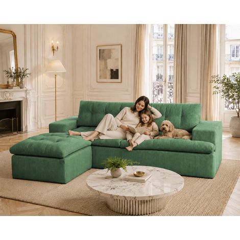 Canapé d'angle réversible,Canapé compressé,Canapé modulable de 215x175x48cm, repose-pieds amovible, canapé moderne en forme de L Cloud avec assise profonde