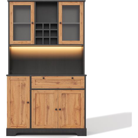 Armario de cocina con LED, enchufe, vitrinas y estantes ajustables 180x105x40 cm (1/5)