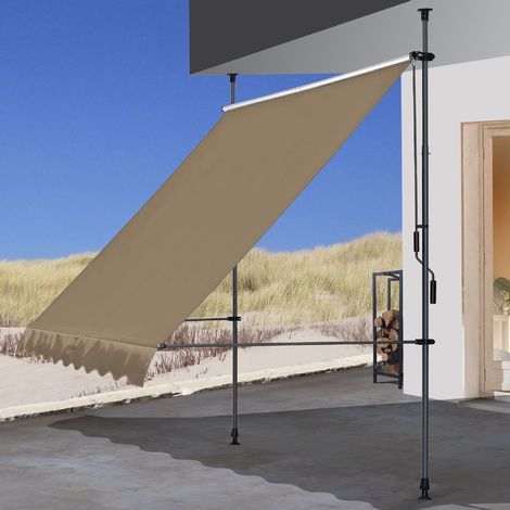 Klemmmarkise 300x130cm Beige Balkonmarkise Sonnenschutz Terrassenüberdachung Höhenverstellbar von 200-290cm Markise Balkon ohne Bohren (1/5)