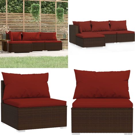 Salon de jardin 4 pcs avec coussins Marron Résine tressée - Salon De Jardin - Meuble De Jardin - Ensemble Salon De Jardin - Mobilier De Jardin - Terrasse - Home & Living (1/5)