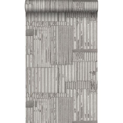 papier peint tôles ondulées en métal industrielles 3D gris clair - Origin Wallcoverings (1/5)