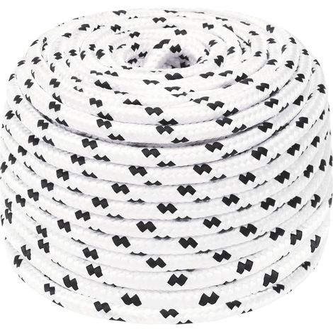 Corde de bateau tressée, blanche, 10 mm x 25 m, polyester