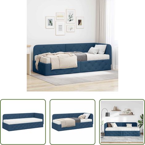 vidaXL Eckbett mit Matratze - Eckbettgestell Blau 80 x 200 cm Stoff (1/5)