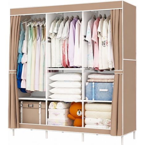 Organisateur de vêtements avec 3 barres de suspension, penderie portable avec étagère, structure en métal, 127 x 43 x 170 cm, beige (1/5)