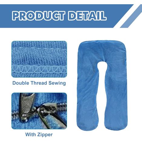 Taie d'oreiller de grossesse en forme de U : housse de coussin corporelle amovible, housse de rechange pour coussin d'allaitement confort Pregnancy, lavable en machine, 140 x 80 cm, bleu foncé (1/2)