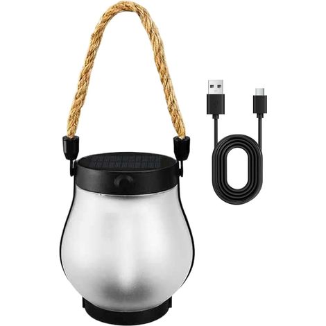 Lanterne solaire à flamme – Lampe d'extérieur rechargeable pour décoration de jardin ABS avec effet de lumière vacillante, chargement USB de type C, lampe flamme suspendue pour terrasse, porche (1/5)
