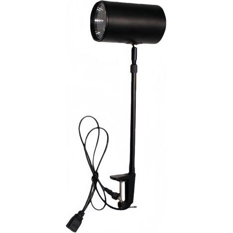 Projecteur LED 30W à bras télescopique 50cm noir – pince mâchoire, lumière tricolore, câble apparent, aluminium 220V (1/4)