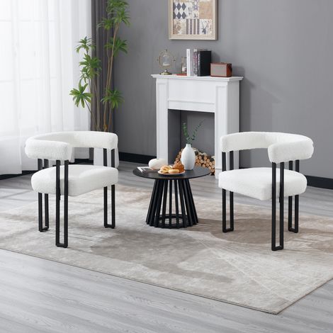 WOLTU 2er Esszimmerstühle Küchenstuhl Polsterstuhl mit Armlehnen, Sessel bequem modern, Sitzfläche aus Chenille, für Wohnzimmer, Esszimmer, Schlafzimmer, Creme (1/5)