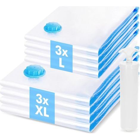 Set of 6 vacuum storage bags for clothes, 3 XL + 3 L, for clothes, duvets, bedding, pillows, with manual pump (1/5)