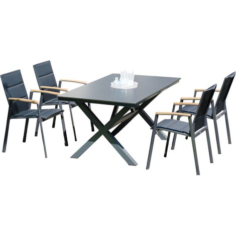 Sonnenpartner 5-teilige Sitzgruppe Sierra & Base-Spectra 160x90 cm mit 4 Stapelstühlen Aluminium ant (1/3)