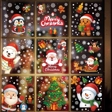 Weihnachts-Fensteraufkleber, 18-teiliges Set – Weihnachtsmann, Rentier, Hund und Katze – Aufkleber und Abziehbilder für Zuhause, Schule, Büro und Partys – 30×20cm (1/4)