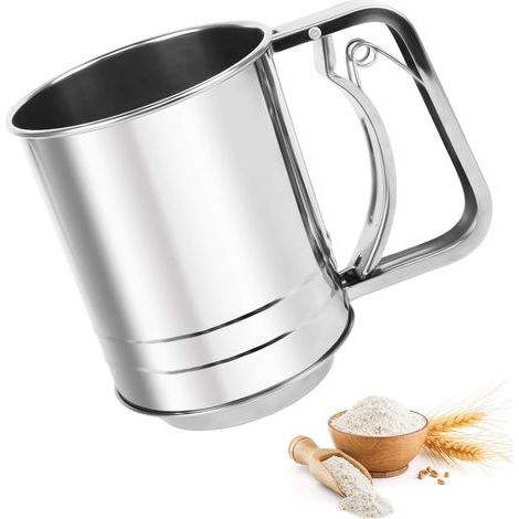 Tamis à Farine, Tamis à Farine Manuel pour la Farine, le Sucre, la Poudre de Cacao et la Poudre de Matcha, Tamis Farine en Acier Inoxydable Est en Acier Inoxydable 304 de Qualité Alimentaire (Argent)- (1/5)