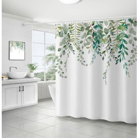 Aquarelle Botanique Feuilles Vertes Rideau De Douche Plantes Branche Bouquet Motif Floral Eucalyptus Rideau De Douche Avec Toile De Fond Blanc 72x72 Pouces Polyester Tissu (1/5)