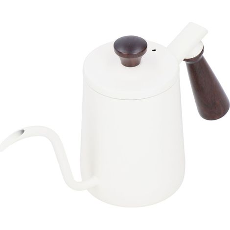 Tragbarer Edelstahl-Kaffeekessel mit Holzgriff, langem Schwanenhalsausguss, weiß, 700 ml (1/4)