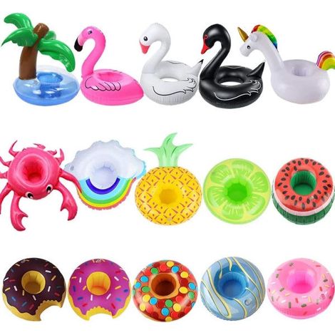 Porte-gobelets gonflables, lot de 15 flotteurs pour boissons, sous-verres gonflables flamants roses pour fête à la piscine (1/5)