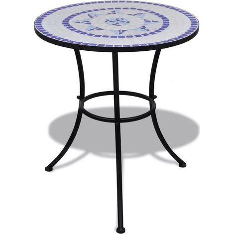 Table de jardin ronde céramique bleu et métal noir Keani (1/2)