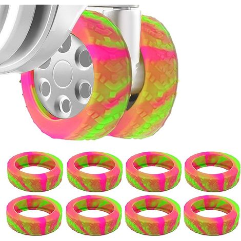 Lot de 8 housses de protection de roue en silicone pour bagages - Antidérapantes et imperméables - Pour chaises de bureau et la plupart des roues rotatives à 8 roues (mélange de vert et rouge